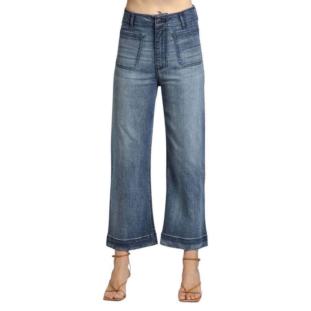 NEW APNY women's cropped wide leg pant with patch pockets in indigo